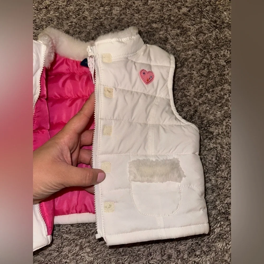 Vintage Baby Pink White Kids OshKosh B’Gosh 3/6 Mo. Puffer Vest Pink